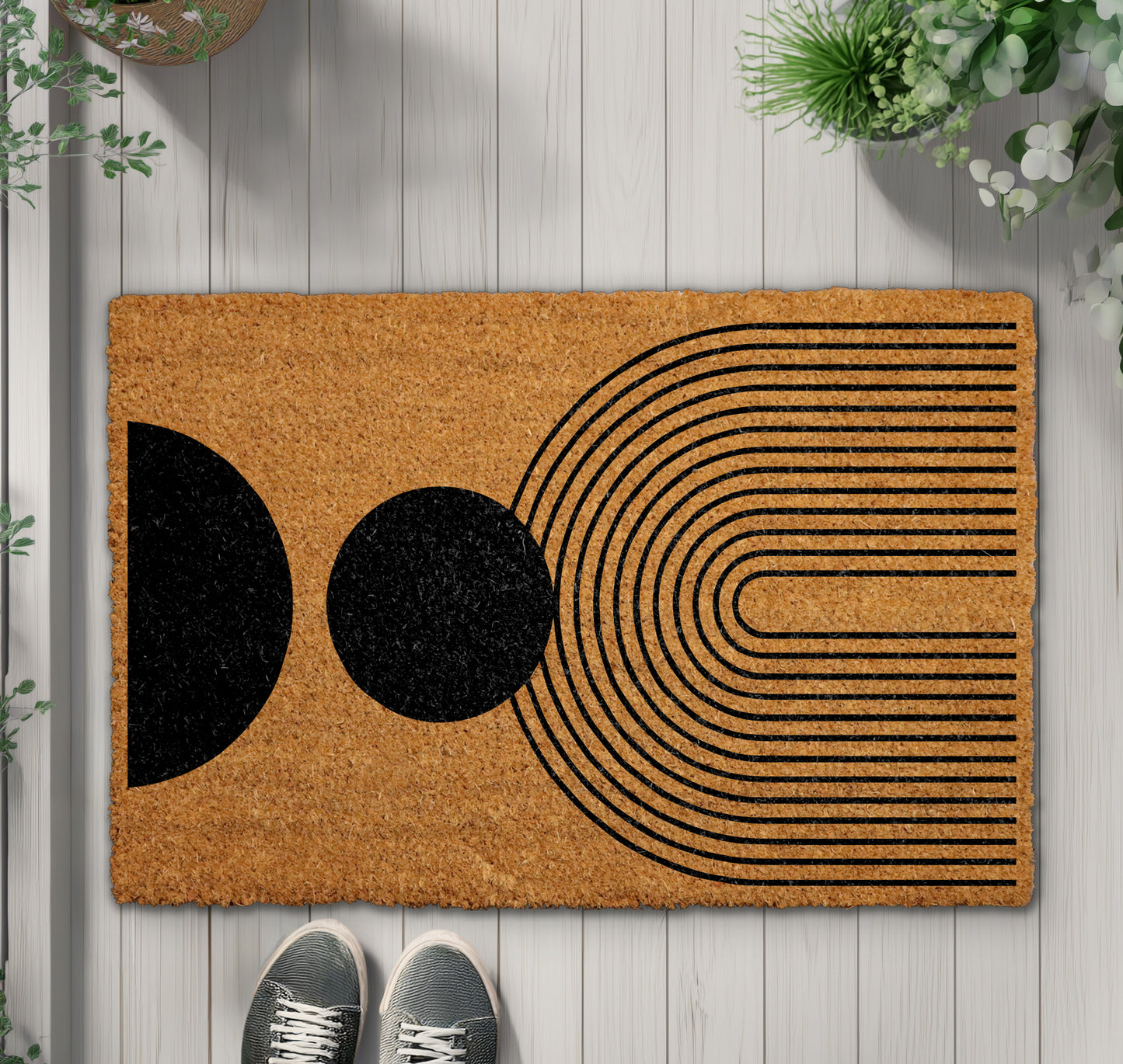 Geometric Coco Mat, Minimalist Lines & Elegant Modern Entryway Decor