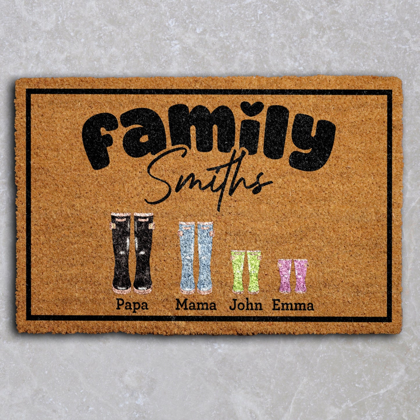 Family Name Doormat, Personalized Rain Boot Welcome Mat, Custom Housewarming Gift