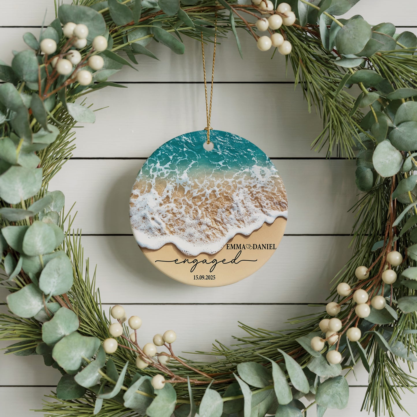 Custom Beach Design Fiancé/Fiancée Ceramic Engagement Gift, Coastal Souvenir