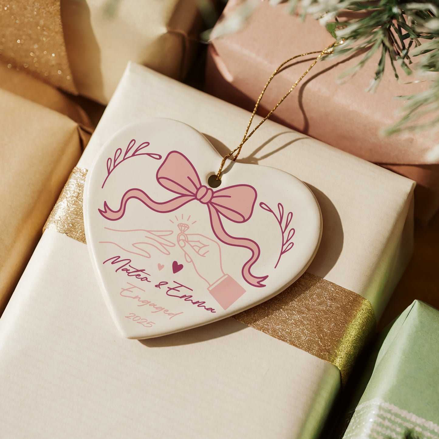 I Do" Hands, Coquette Bow Engaged Ceremony Keepsake, Mr & Mrs Ornament
