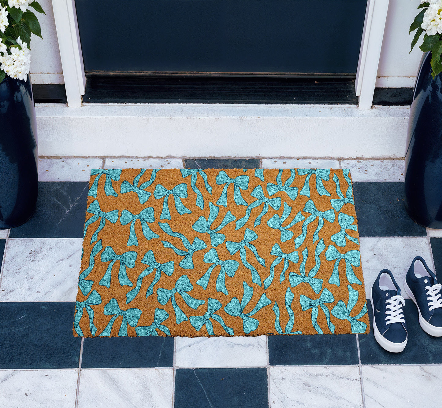 Personalized Coquette Bow Doormat, Cute Home Entrance Decor
