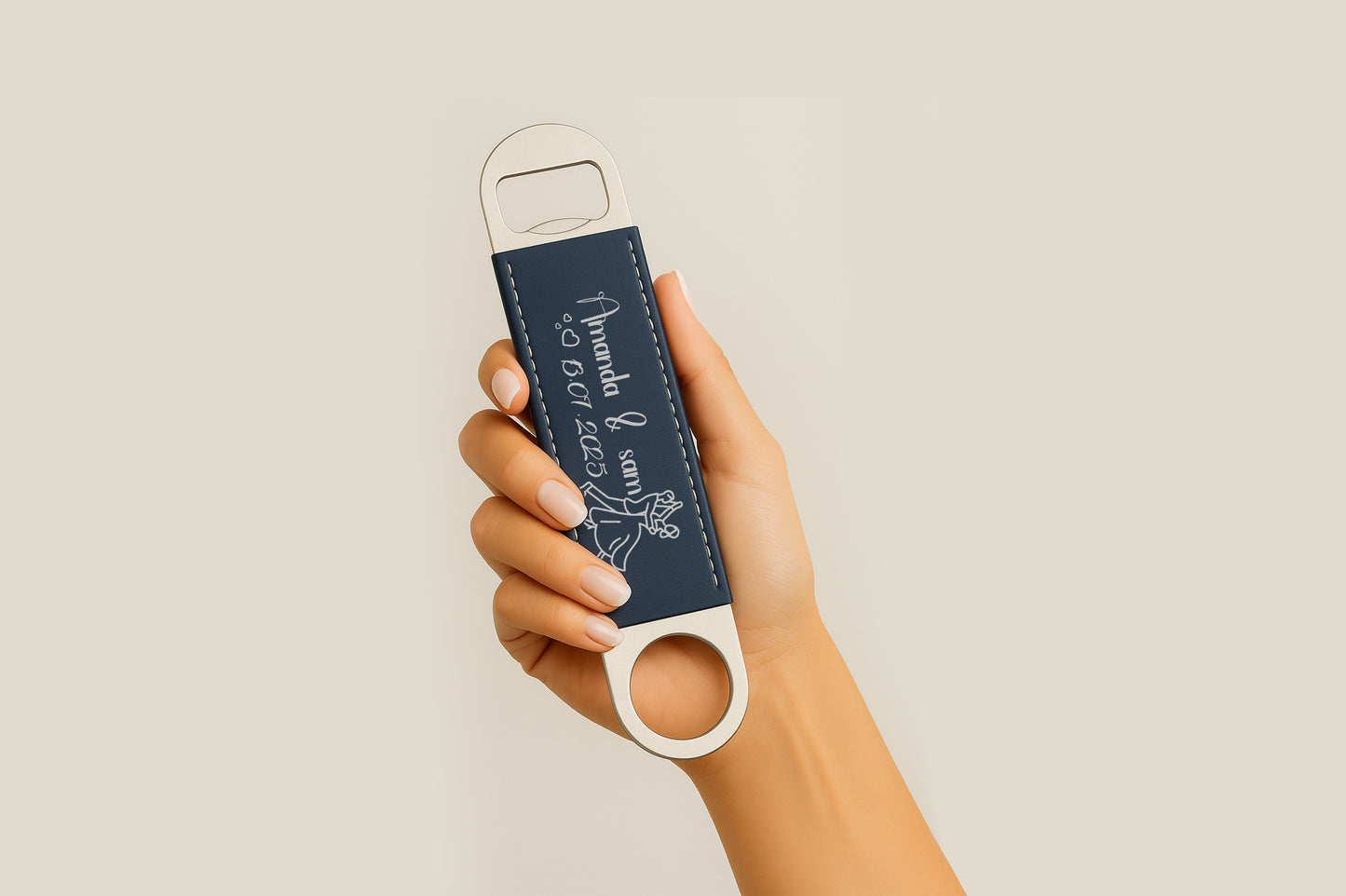 Personalized Leather Beer Opener, Custom Engraved Bar Tool for Wedding
