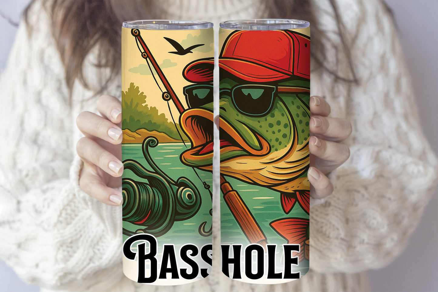 Basshole Tumbler, Fishing Water Bottle, Humorous Insulated Drinkware
