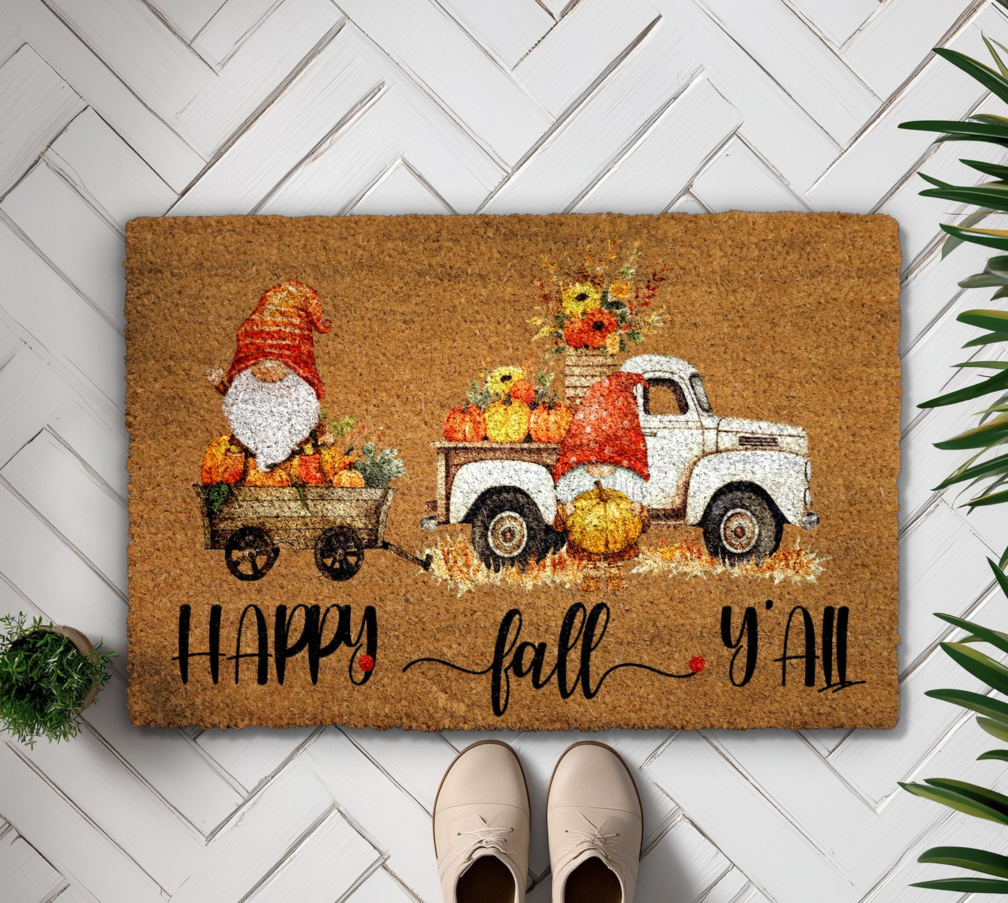Cheerful Fall Gnome Doormat, Festive Pumpkin Home Entrance Mat