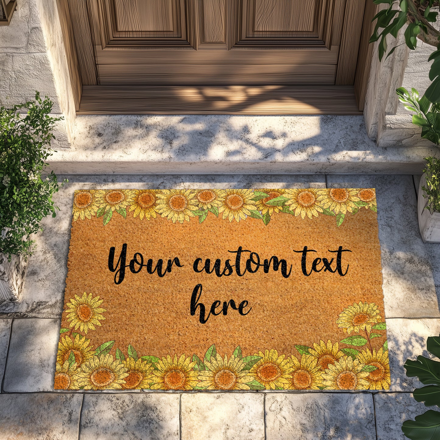 Personalized Sunflower Doormat, Customizable Flower Front Door Mat, Farmhouse Entry Rug