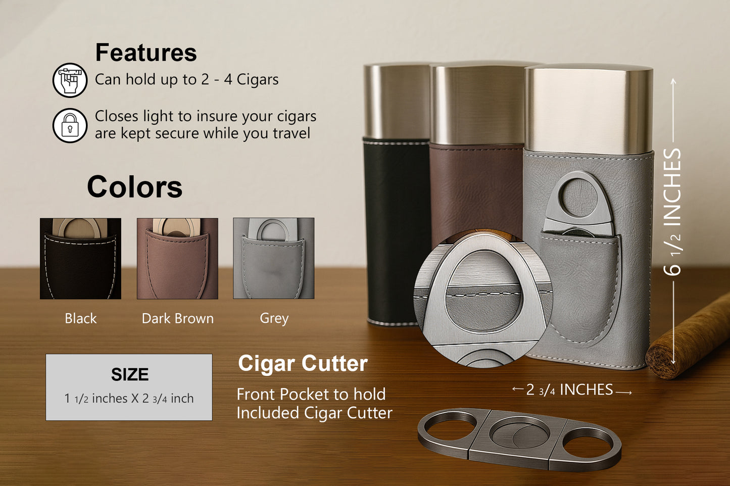 Custom Cigar Case With Cutter, Engraved Gift for Groomsmen