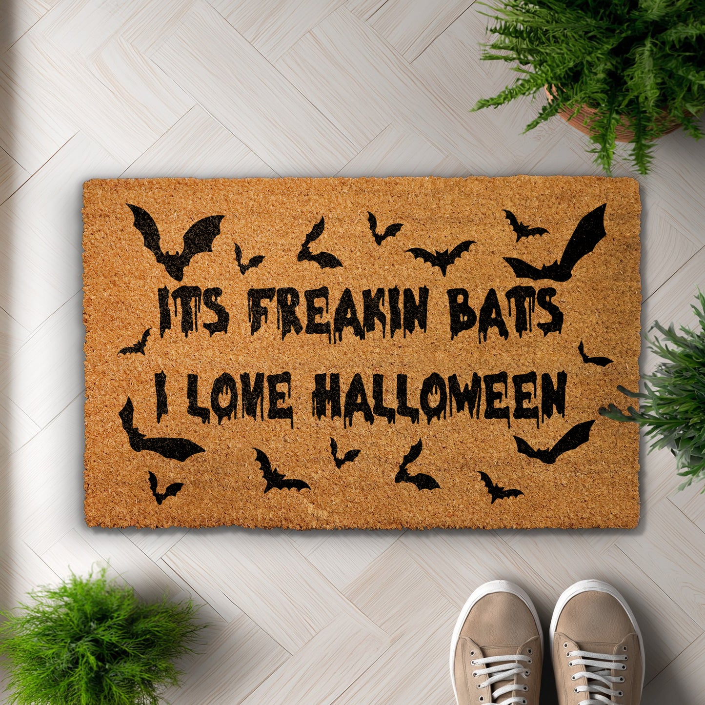 Freakin Bats Doormat, Spooky Season Welcome Rug, Gothic Entry Decor