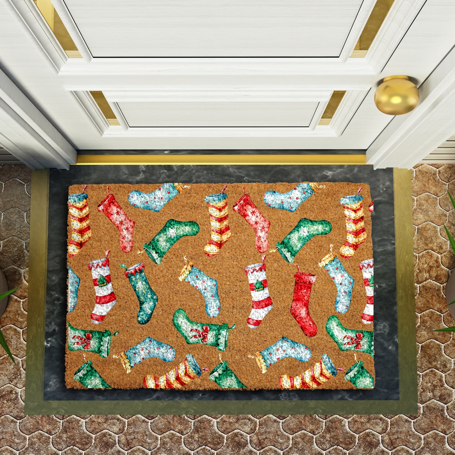 Cozy Christmas Welcome Mat, Festive Winter Housewarming Decor, Xmas Coir