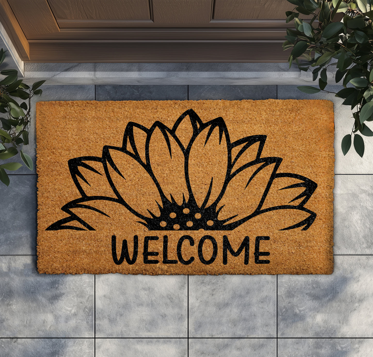 Floral Silhouette Rug, Vintage Sunflower Welcome - Happy Home Vibes