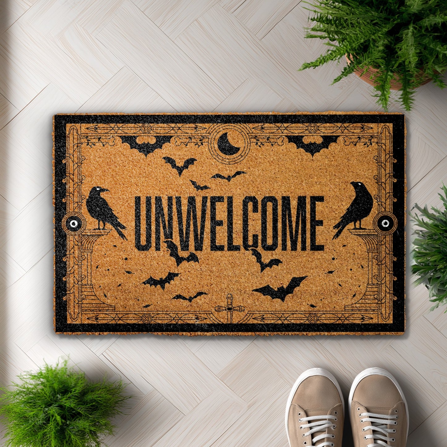 Gothic Halloween Doormat: Ravens, Bats, Witchy Welcome Mat Idealy