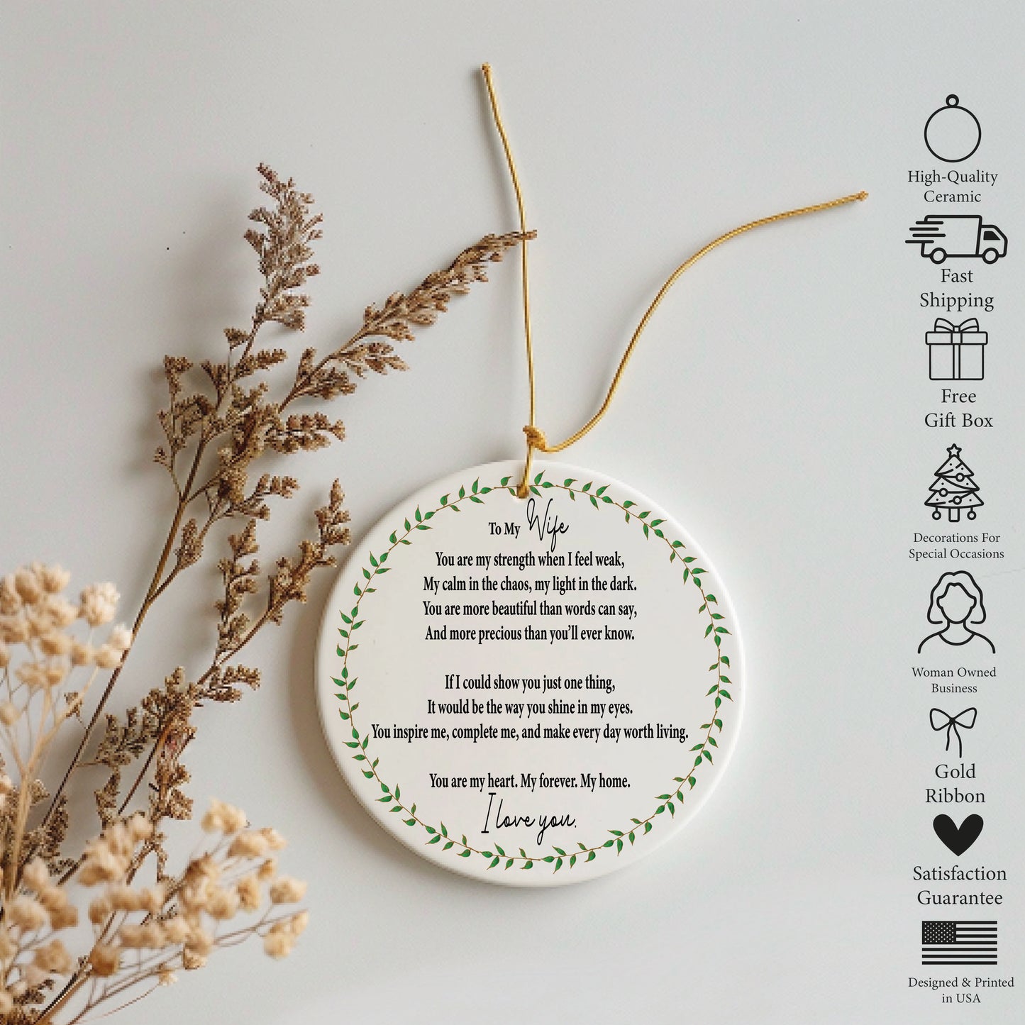 Elegant Love Quote Ornament: Romantic Gift For Wife, Inspirational Keepsake