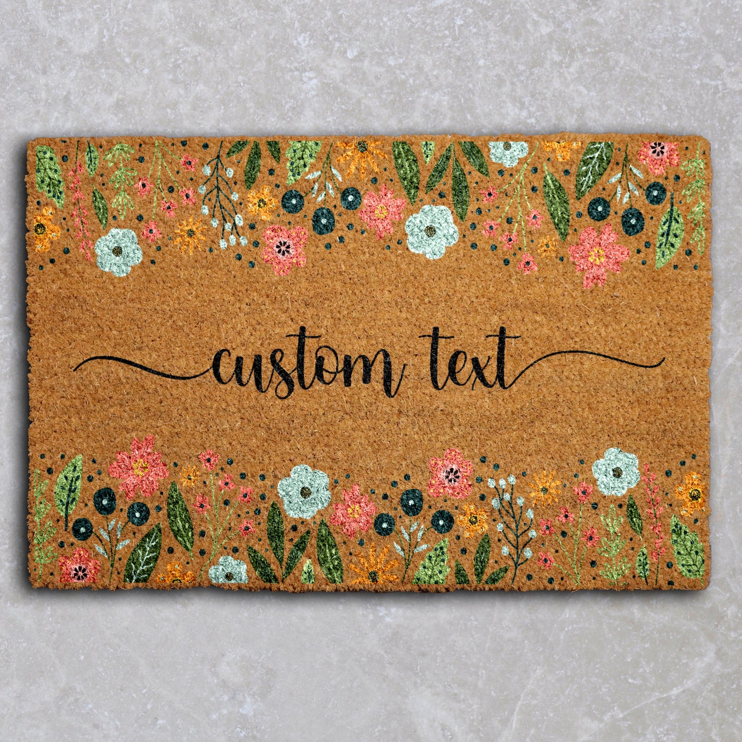 Personalized Wildflowers Welcome Mat, Colorful Floral Doormat for Spring