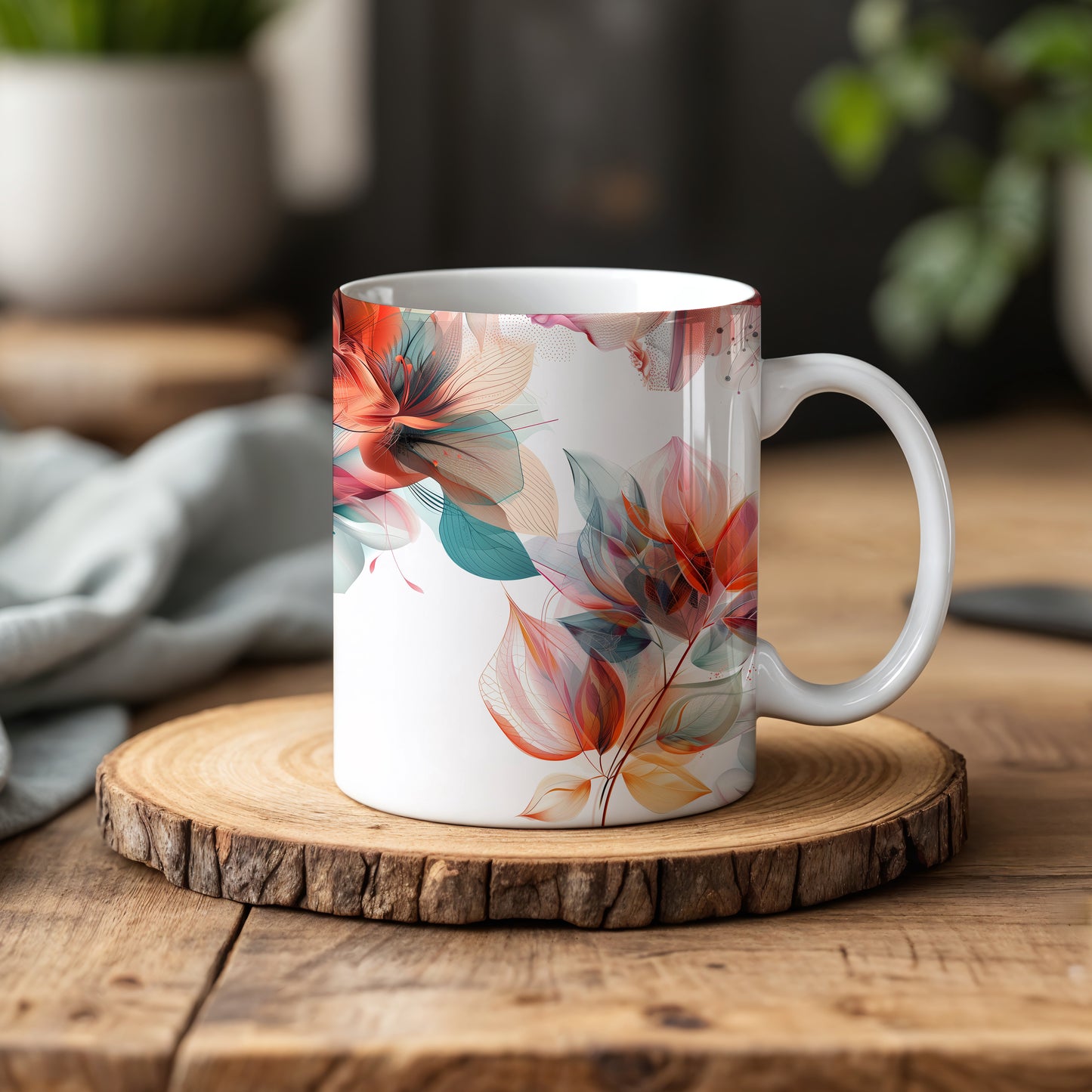 Botanical Ceramic Mug, Aesthetic Drinkware for Her - Floral Tea Cup