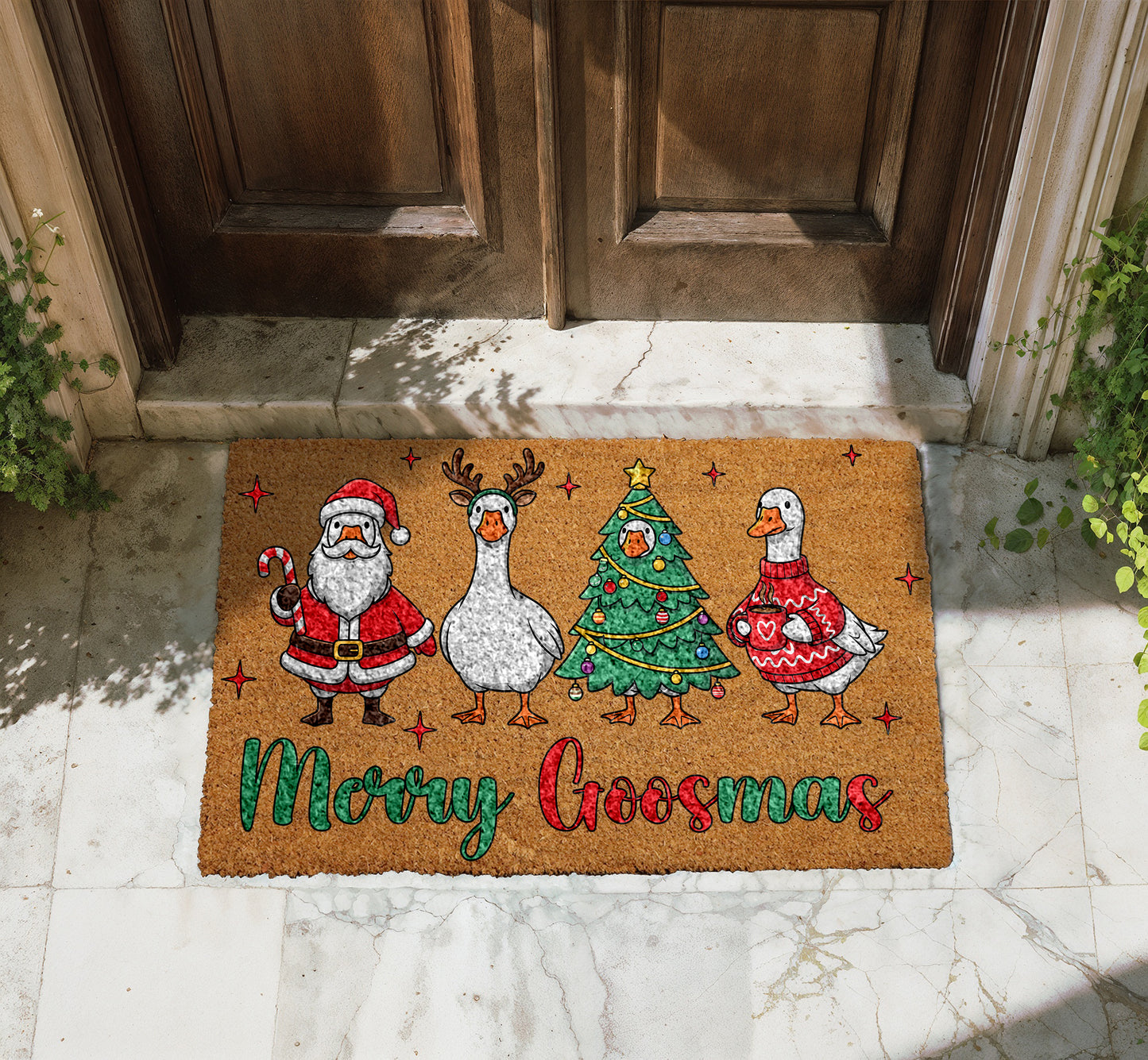 Festive Merry Goosmas Doormat, Funny Goose & Santa Holiday Gift