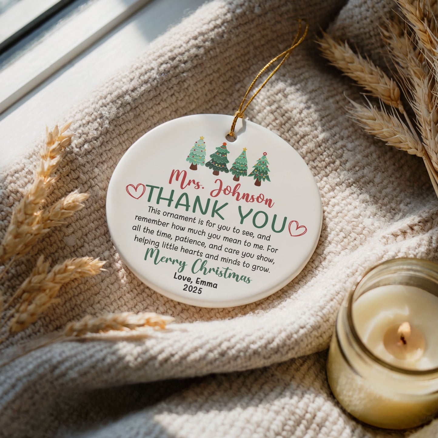 2025 Teacher Appreciation Ornament, Thank You Keepsake on Christmas Tree