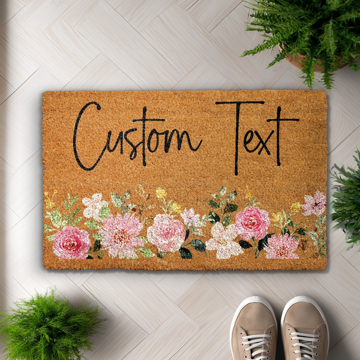 Custom Welcome Mat: Personalized Floral Design for Boho Housewarming
