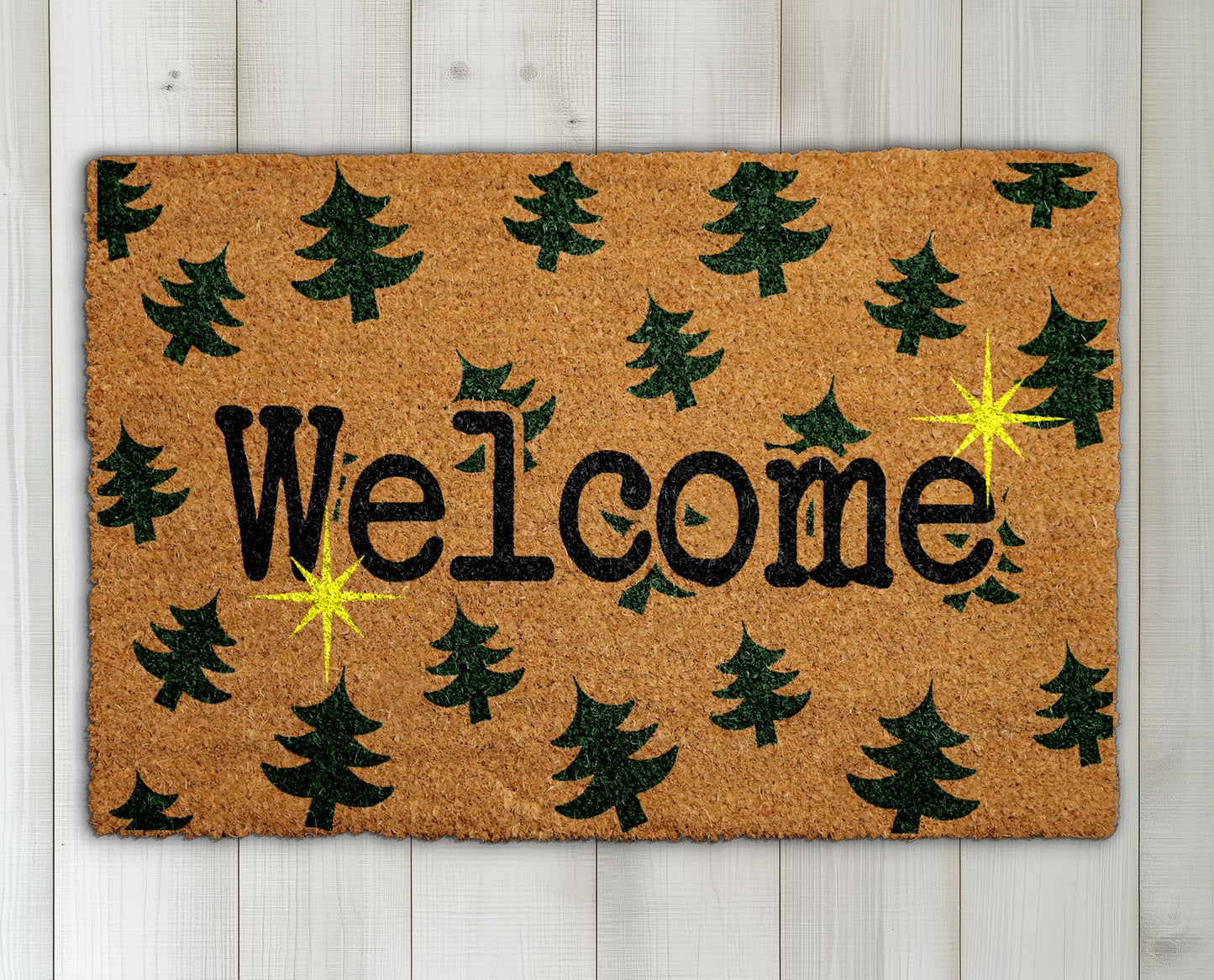 Festive Christmas Tree Welcome Mat, Holiday Front Door Rug