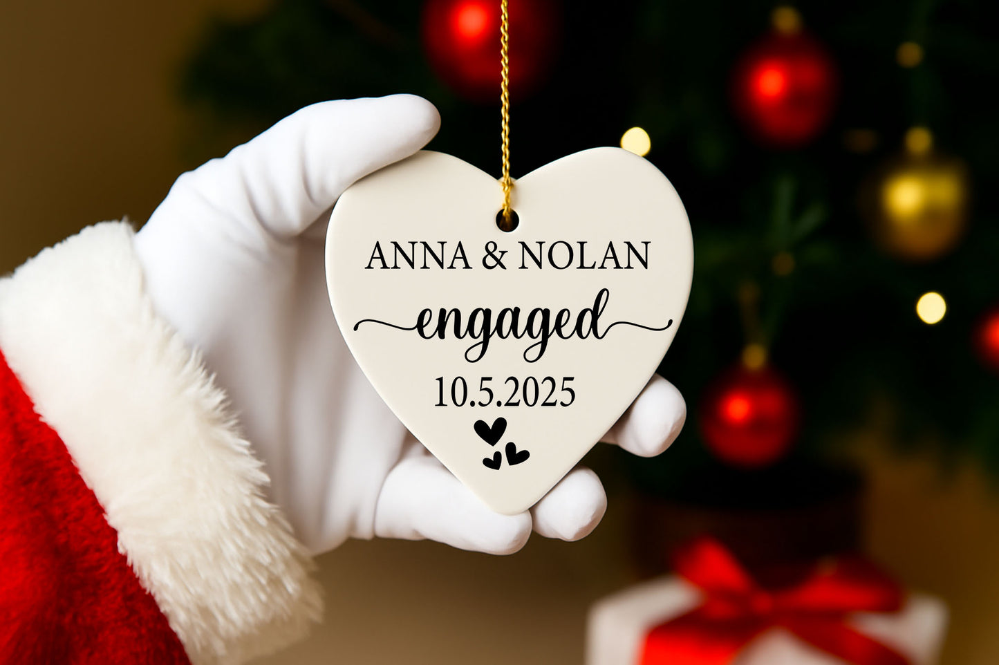 Personalize Your Engagement: Name & Date Ceramic Heart Ornament