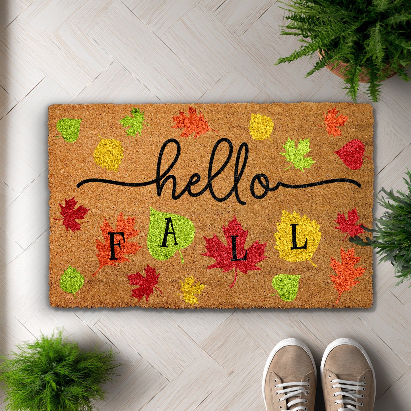 Autumn Welcome Mat, Thanksgiving Housewarming Gift, Fall Harvest Coco Rug