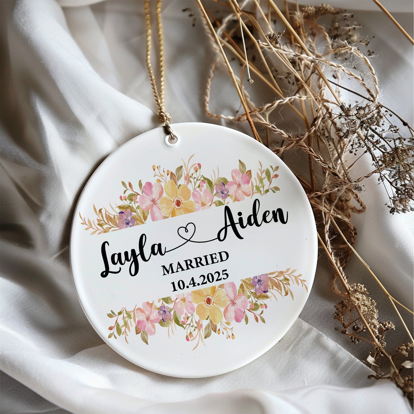 Personalized Wedding Ornament, Custom Married Date Keepsake & Ceramic Decor
