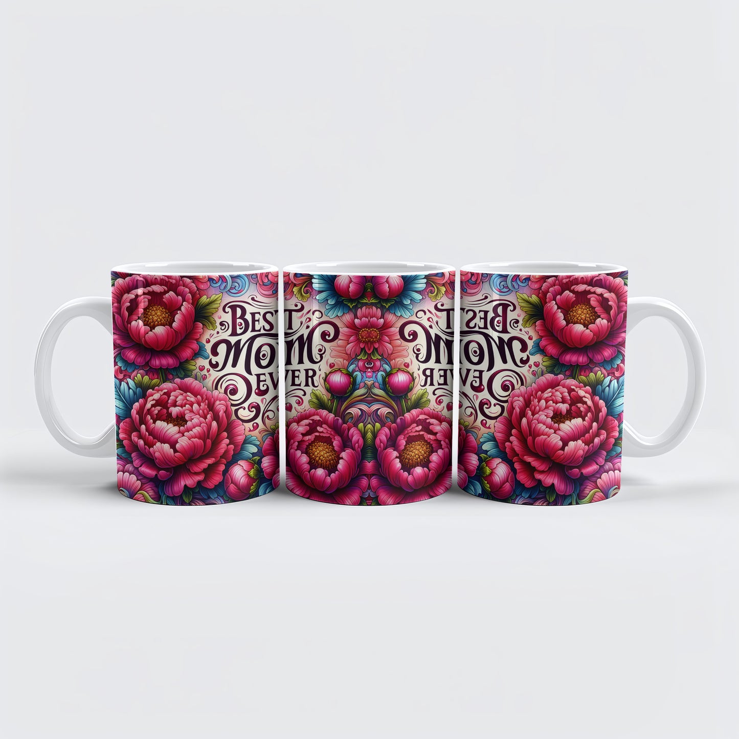 Aesthetic Floral Mom Ceramic Cup, Vibrant Colors Mother's Day Coffee Mug