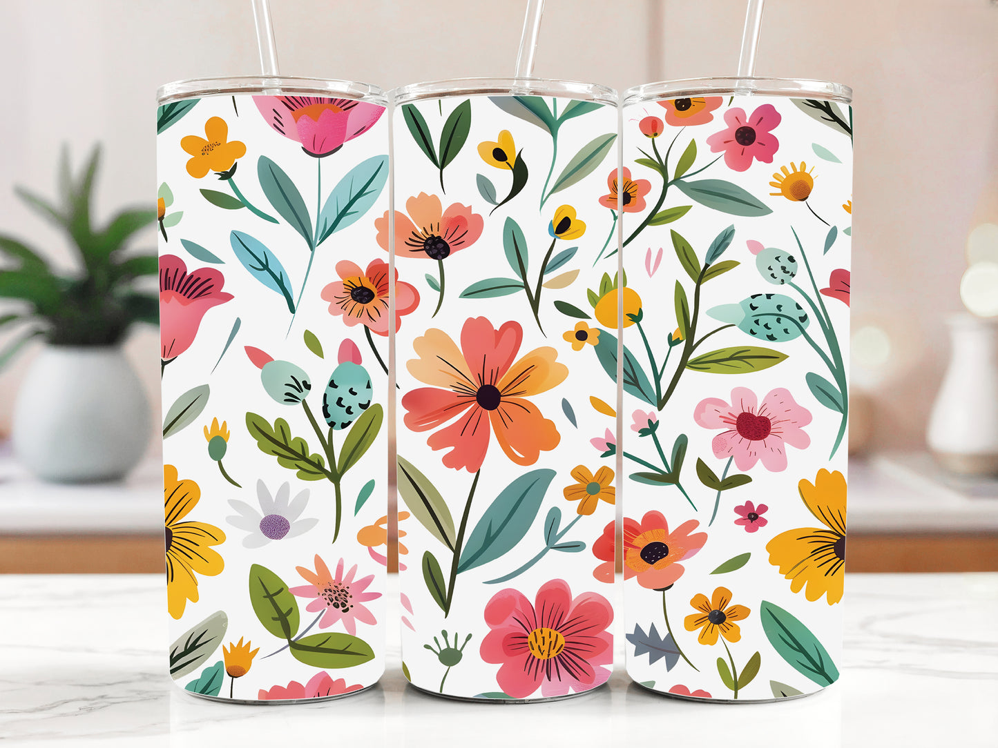 20oz Stainless Steel Floral Tumbler, Insulated Cup, Cute Travel Mug