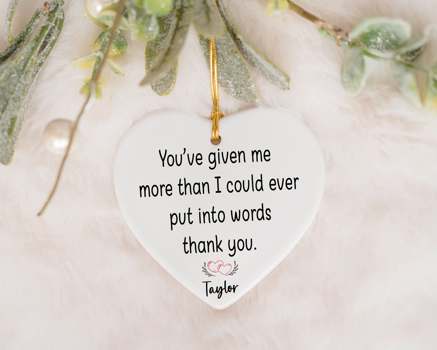Personalized, Heart Shape Thank You Ornament: Minimalist Gratitude Keepsake