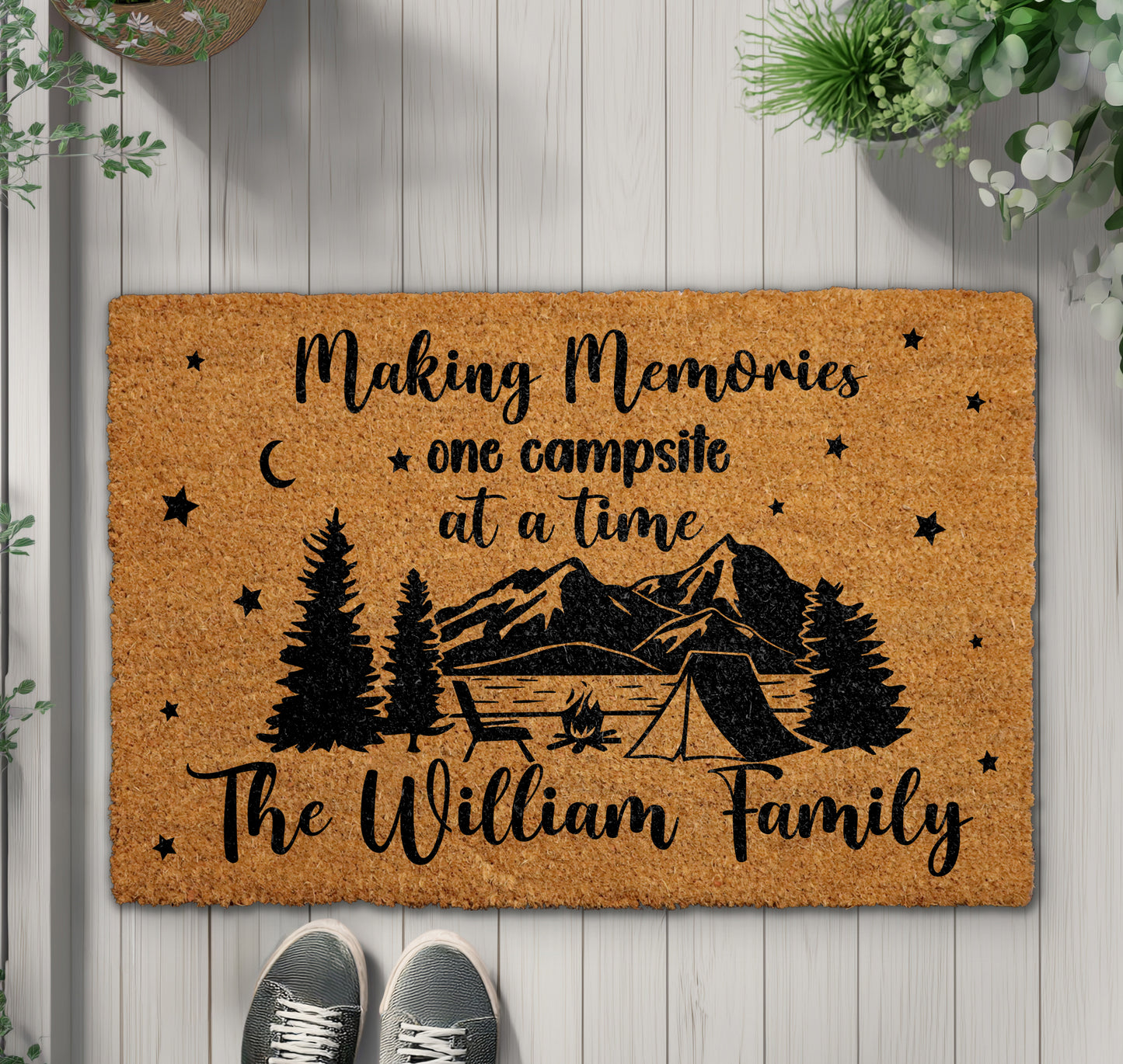 Custom Campsite Doormat: Personalized Family Camping Gift, Nature Lover's Rug