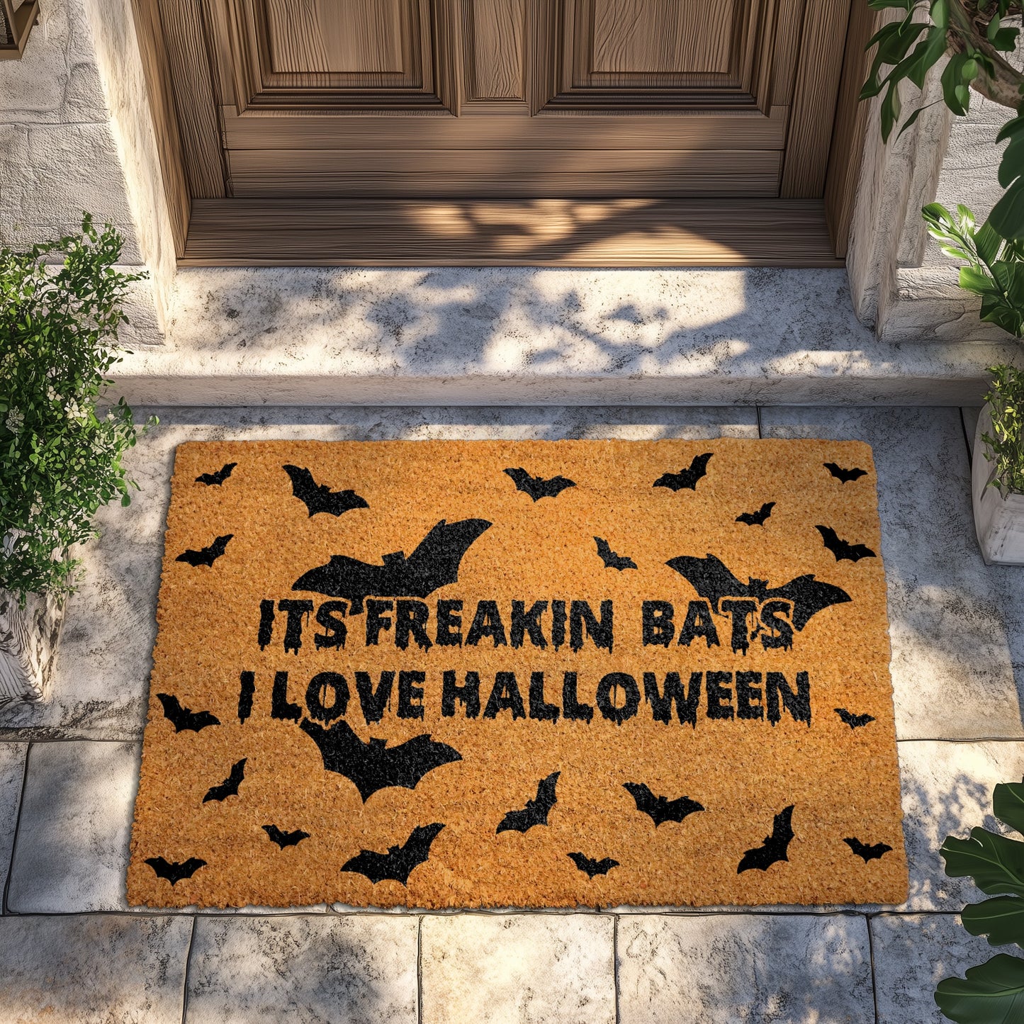 Freakin' Bats Doormat: Spooky Season Welcome Mat, Funny Housewarming Gift