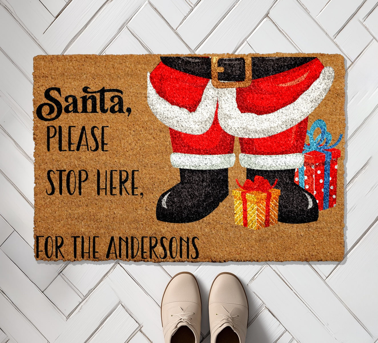 Custom Santa Doormat, Festive Welcome Mat for Xmas Front Porch