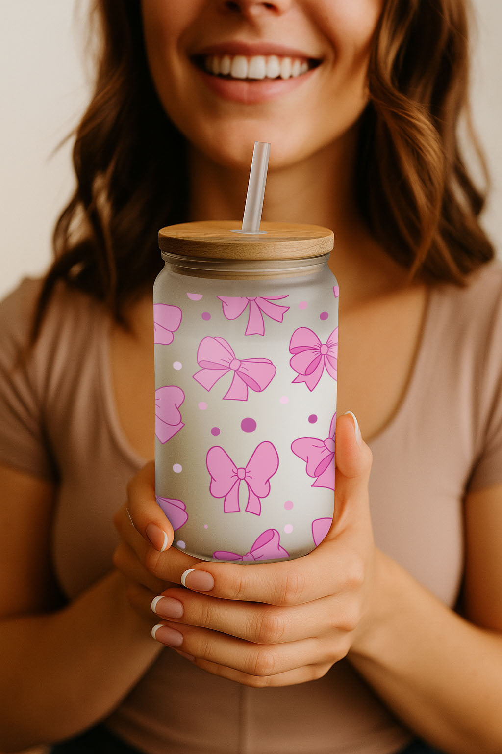 Chic Ribbon Pattern Glass Tumbler, Perfect for Iced Coffee!