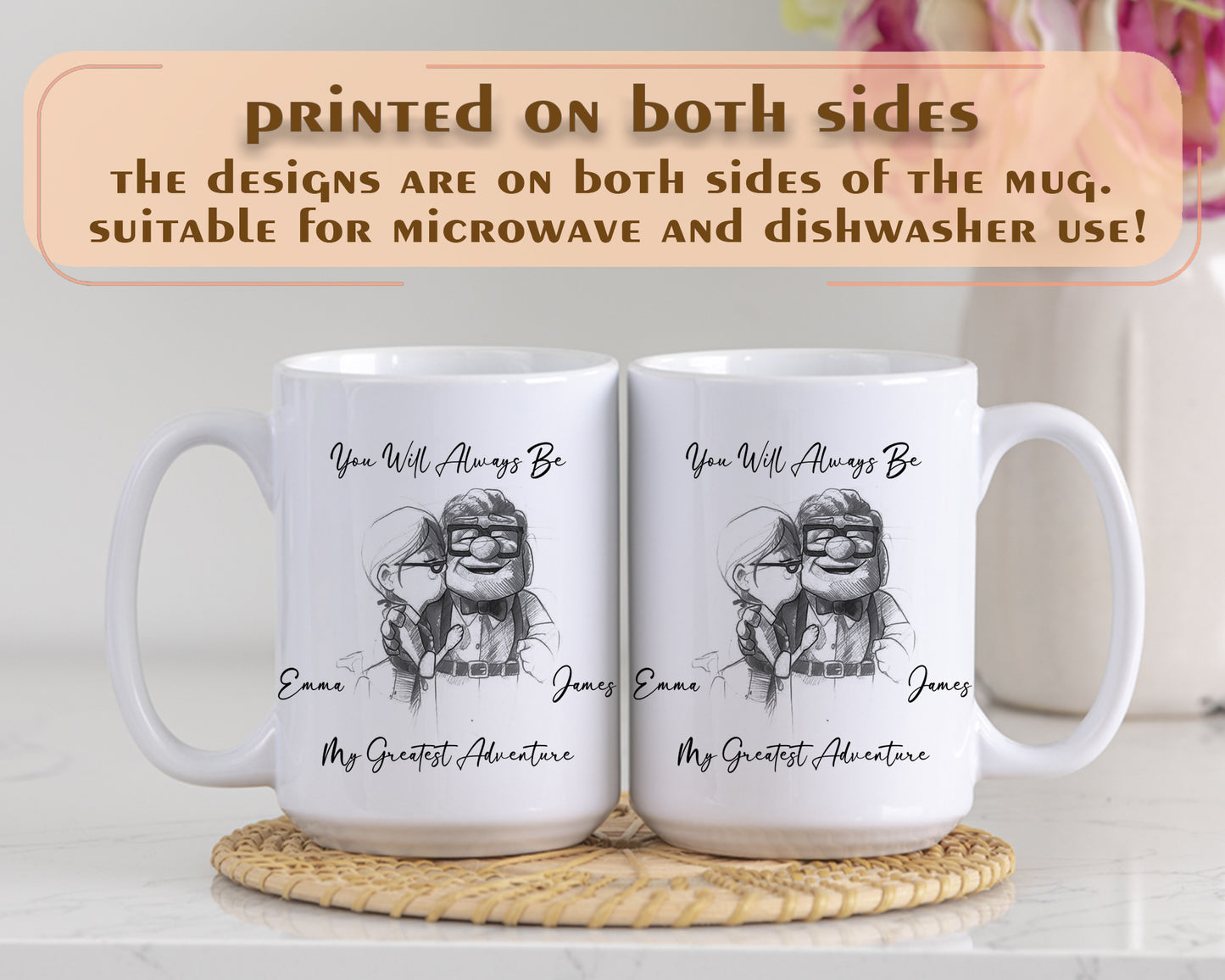 Carl and Ellie Couple Mug, Anniversary Coffee Cup Gift for Her