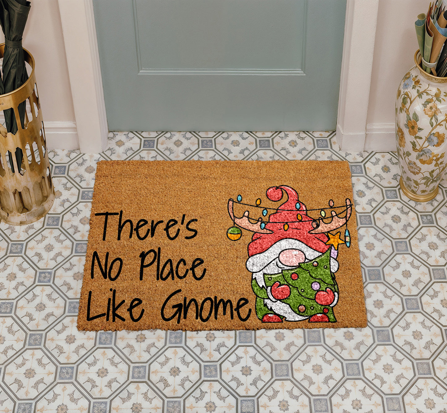 Cheerful Gnome Doormat: Festive Holiday Welcome for Your Front Porch!