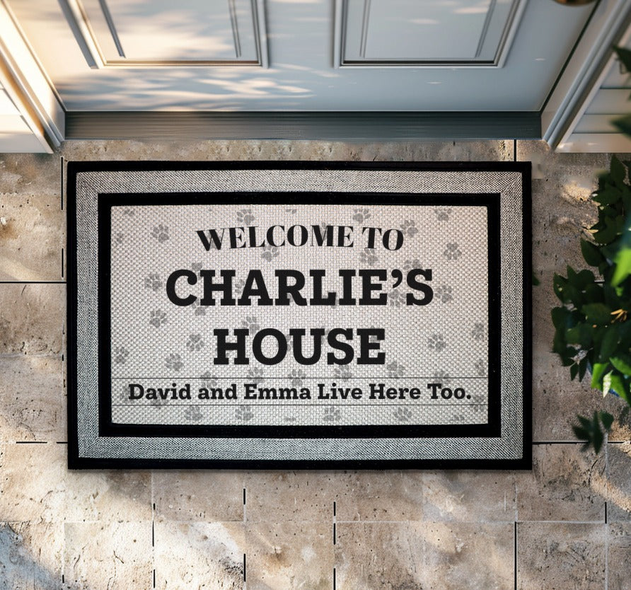 Personalized Pet House Doormat, Funny Welcome Mat for Pet Lovers