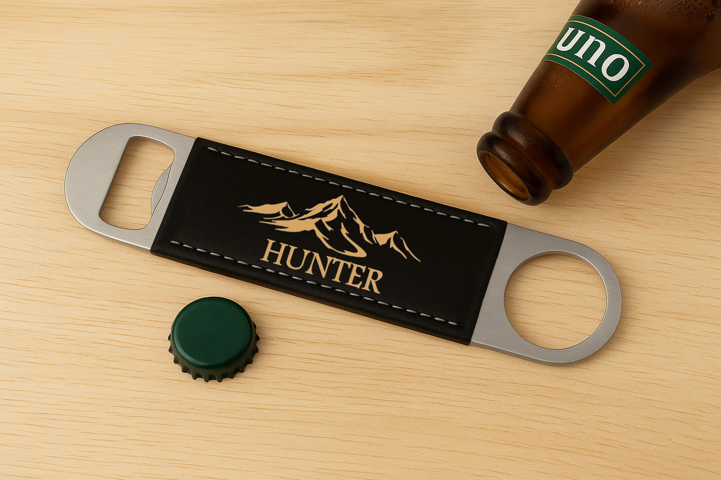 Personalized Leather Beer Opener, Hunter's Custom Bartender Gift, Engraved Name