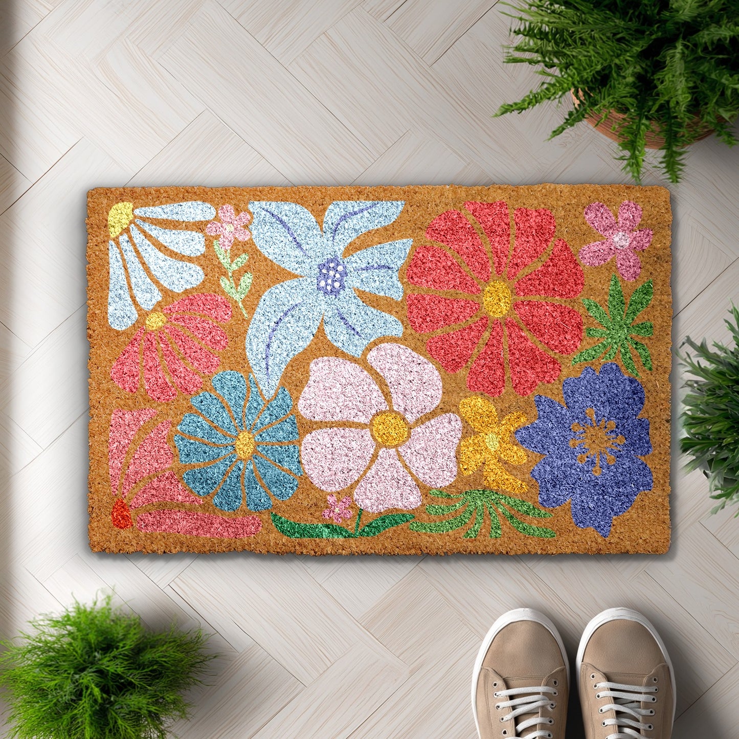 Vintage Floral Welcome Mat - Bohemian Front Porch Decor