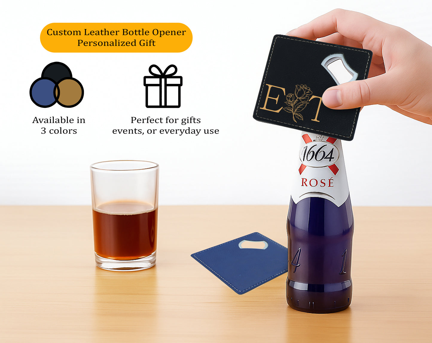 Personalized Leather Bottle Opener with Butterfly Engraving, Custom Bar Tool