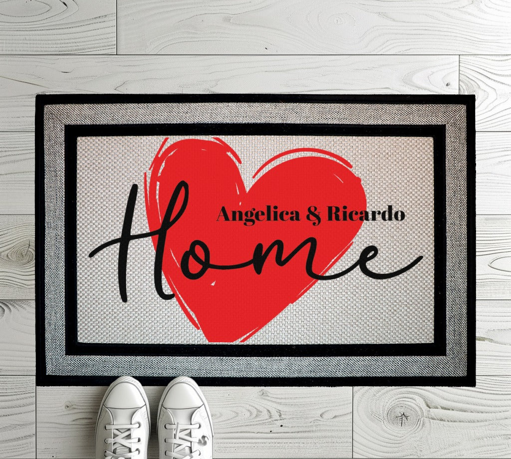 Custom Heart Couple Doormat, Personalized Family Welcome Mat, Cute Gift