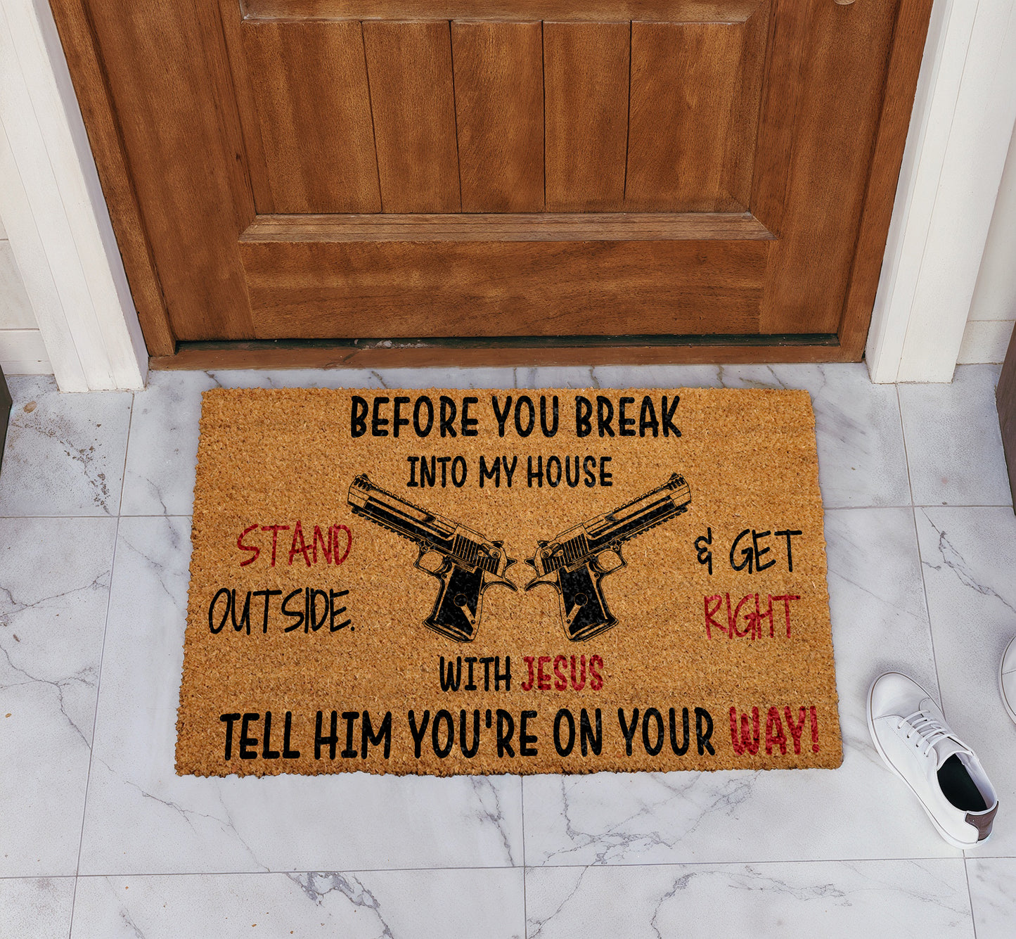 Get Right With Jesus Doormat, Funny Gun Floor Decor Gift