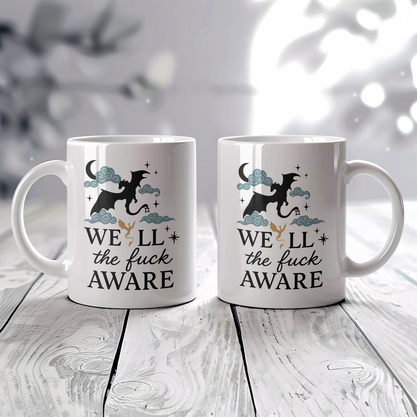 Dragon Fantasy Cloudy Night Ceramic Mug, Reader Gift