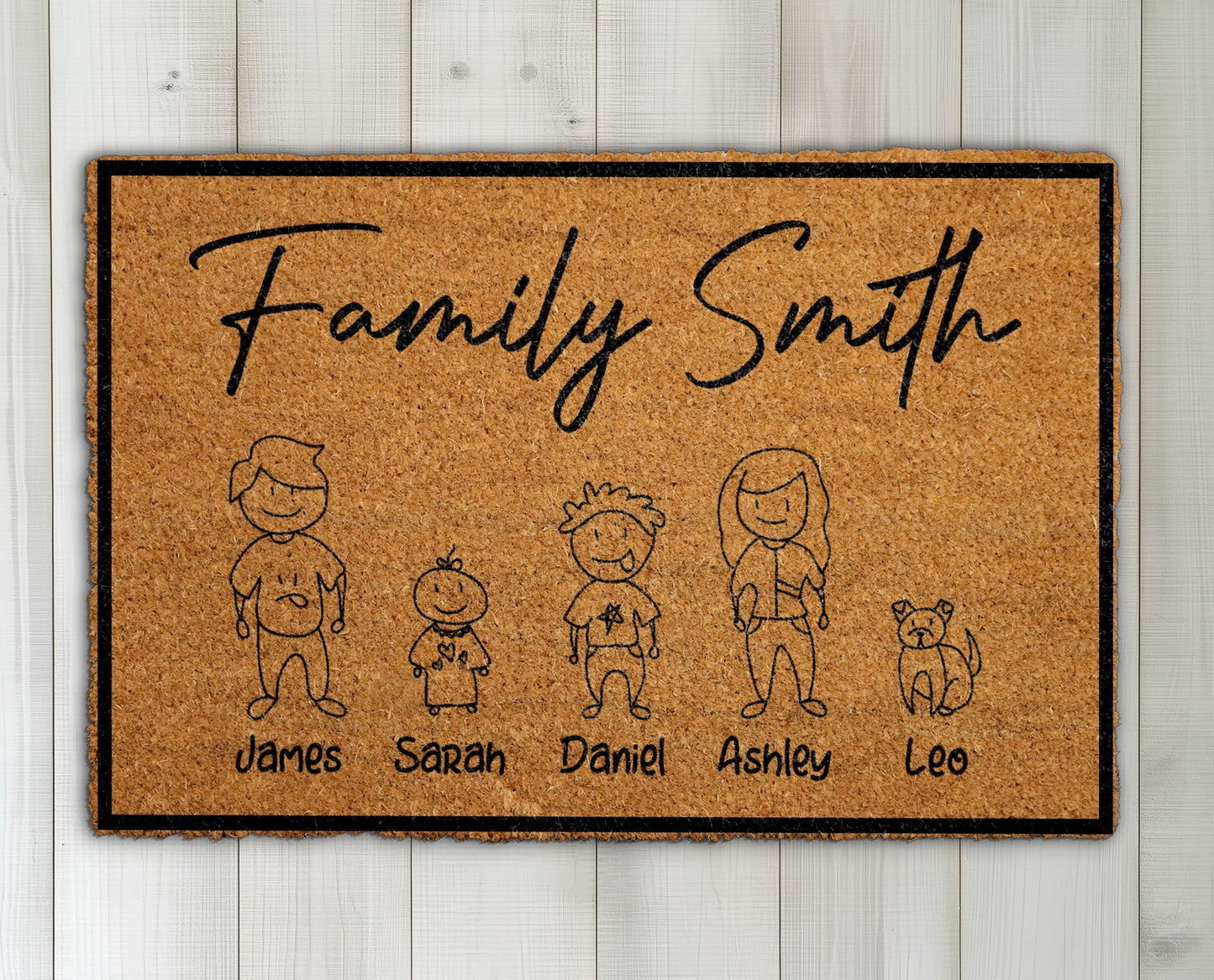 Personalized Family Doormat, Custom Stick Figure Home Decor, Pet Welcome Mat
