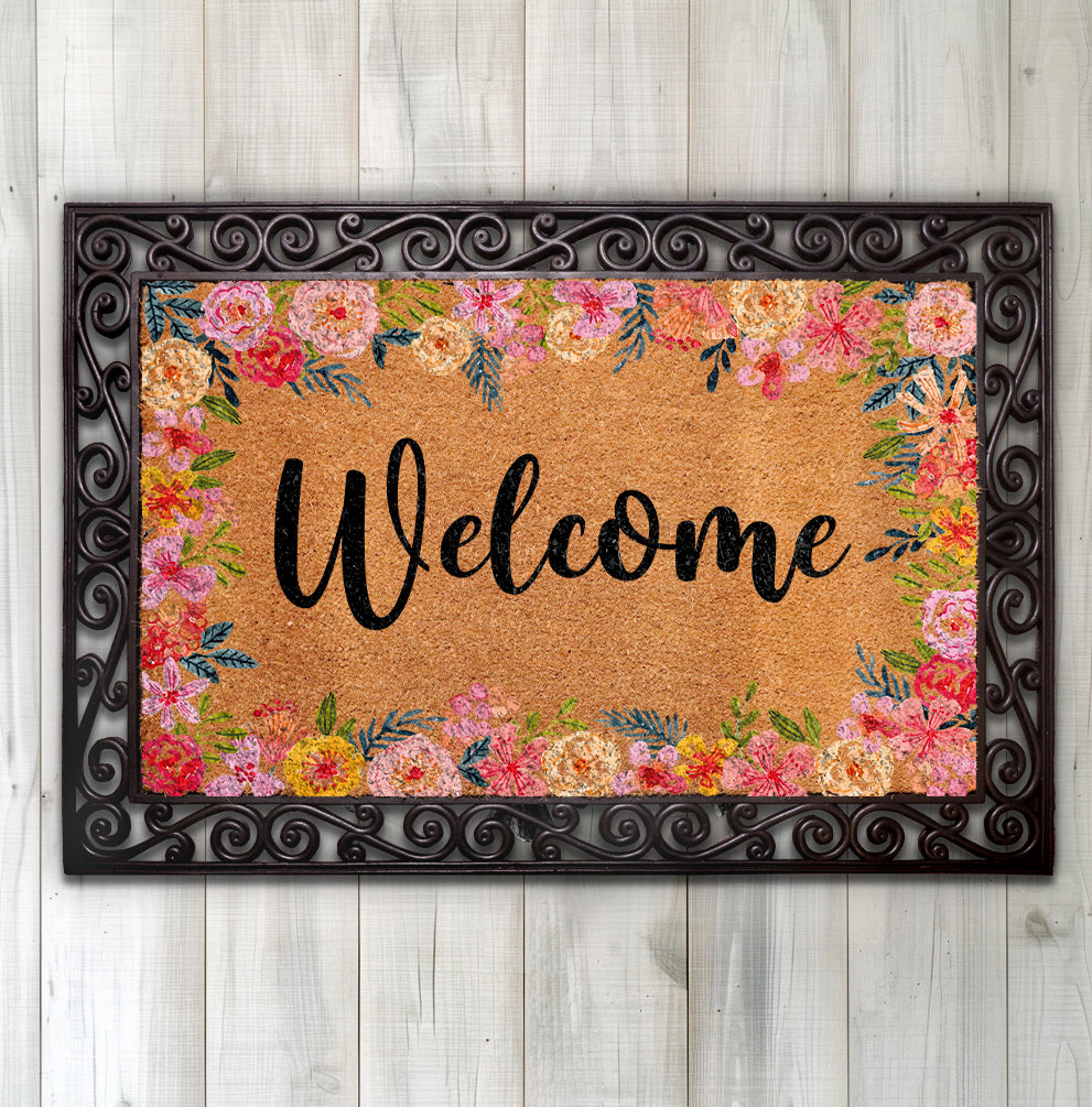 Floral Coco Doormat: Vibrant Flowers, Cute Spring Entry Door Mat