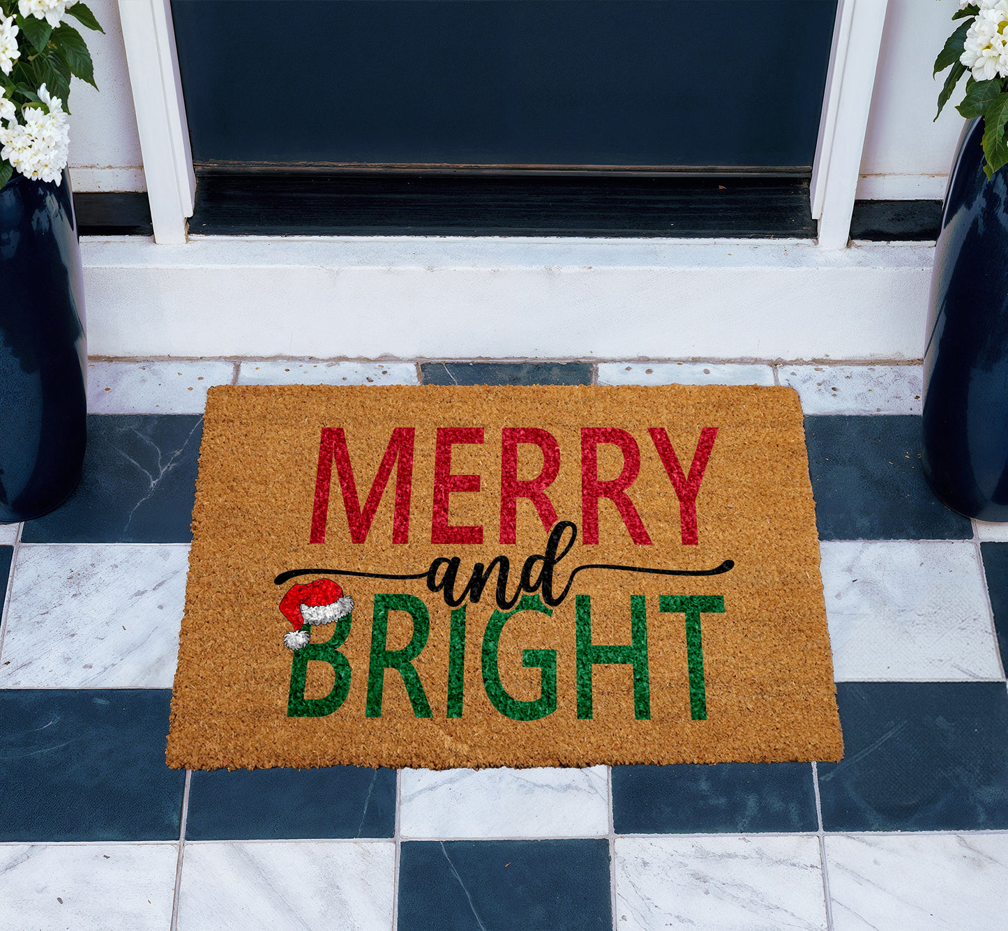Winter Festive Front Porch Rug, Merry And Bright Doormat, Cozy Christmas Welcome Mat