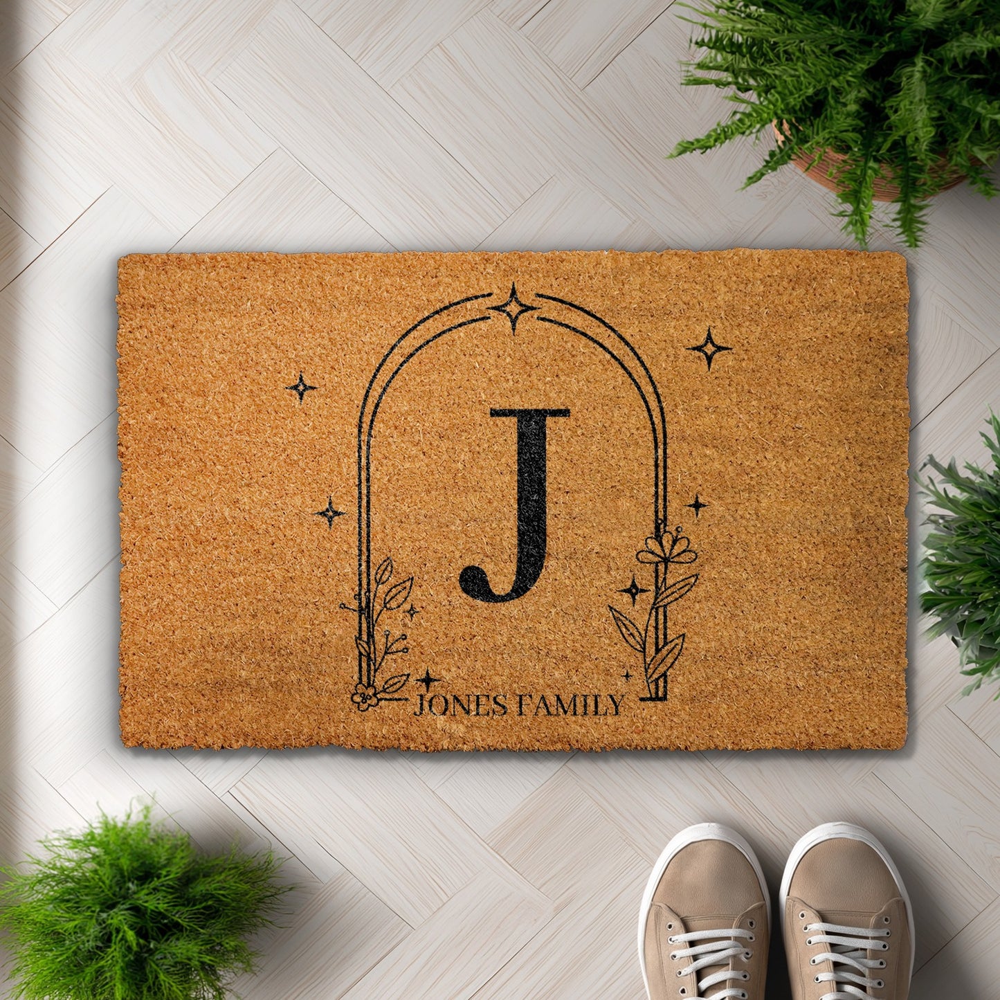 Personalized Initial & Last Name Welcome Mat, Modern & Elegant Decor