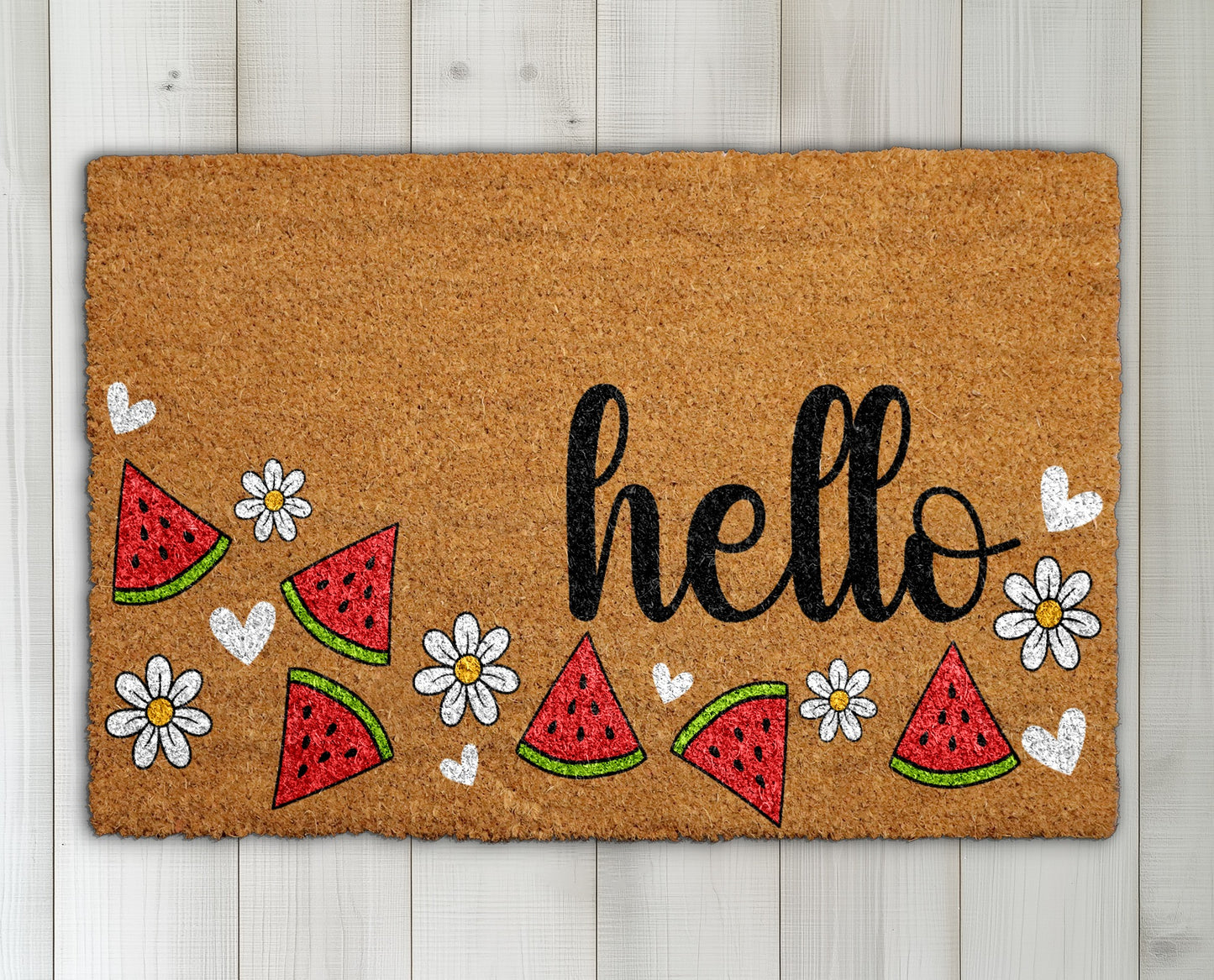 Summer Vibes Welcome with Watermelon & Daisy Doormat, Cheerful Greeting