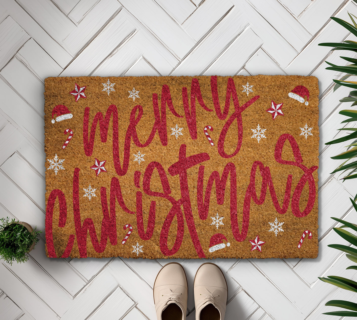 Festive Santa Vibe Doormat, Holiday Welcome Mat, Winter Snowflake Rug
