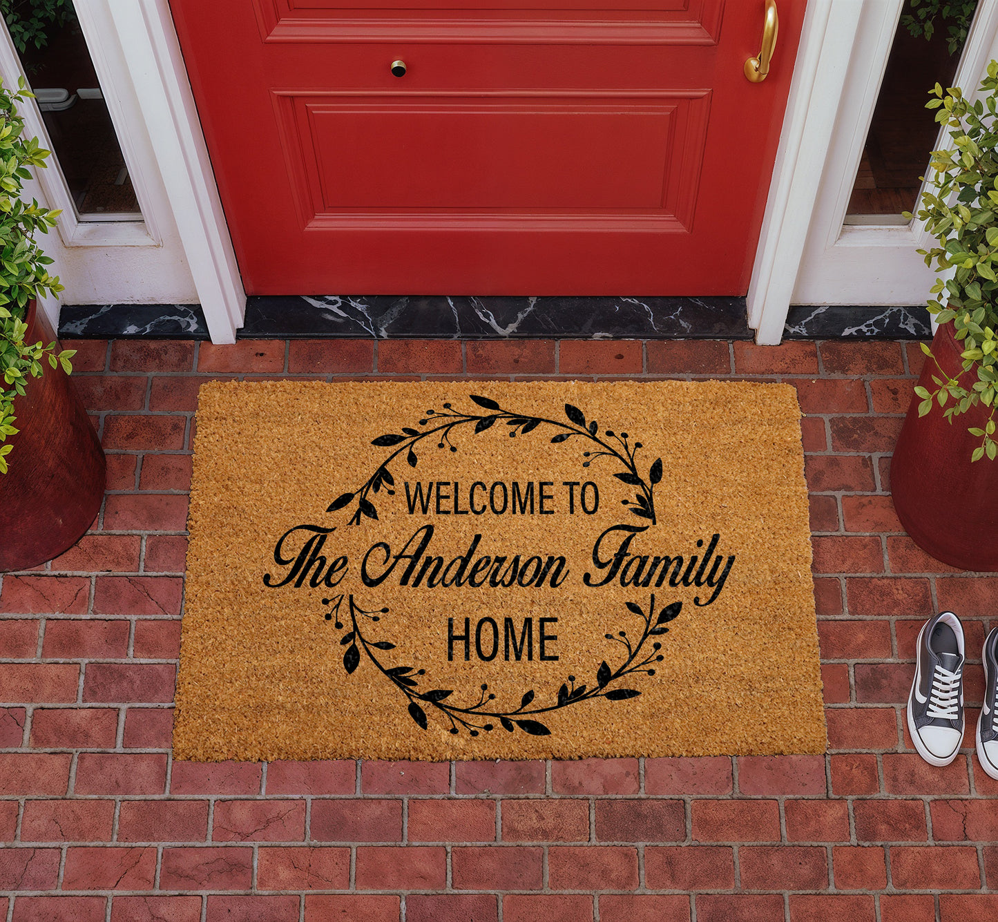 Custom Family Name Berry Wreath Doormat, Welcome To Home Coirmat