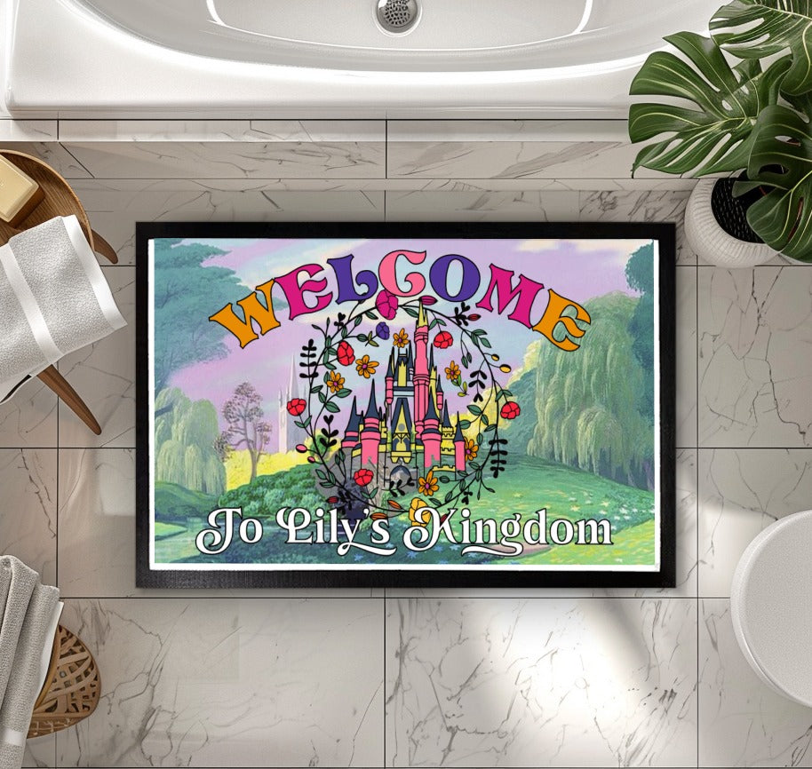 Magical Castle Doormat, Personalized Name Welcome Mat, Whimsical Room Decor