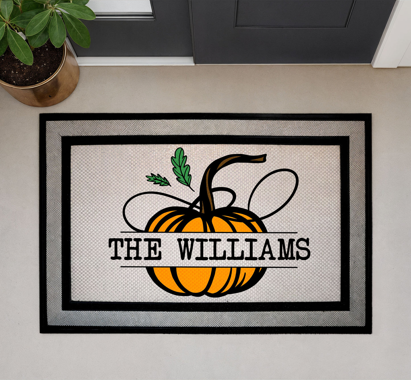 Custom Family Pumpkin Doormat, Autumn Welcome - Fall Porch Decor
