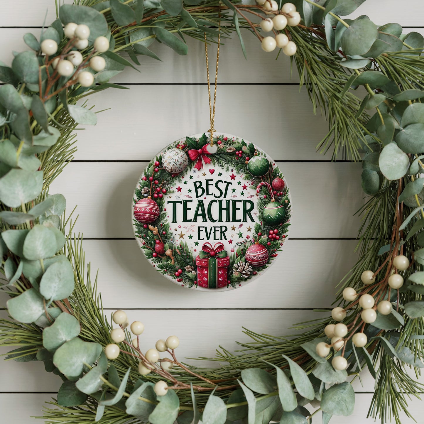 Vibrant Mistletoe Ornament: Best Teacher Ever Keepsake, Classroom Decoration